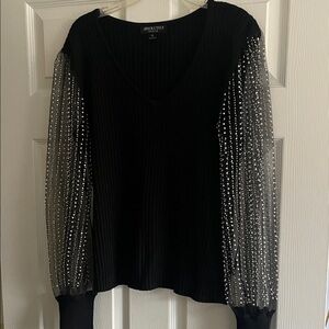 Black Ribbed Sweater with beaded sleeves